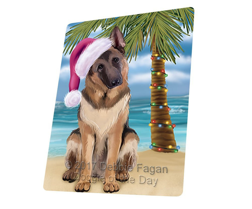 Summertime Happy Holidays Christmas German Shepherds Dog on Tropical Island Beach Tempered Cutting Board D126