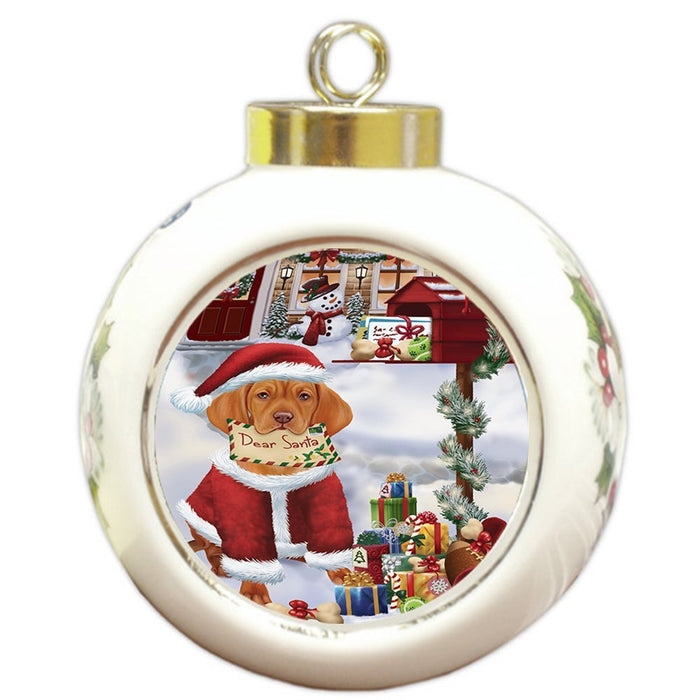 Vizsla Dear Santa Letter Christmas Holiday Mailbox Dog Round Ball Ornament
