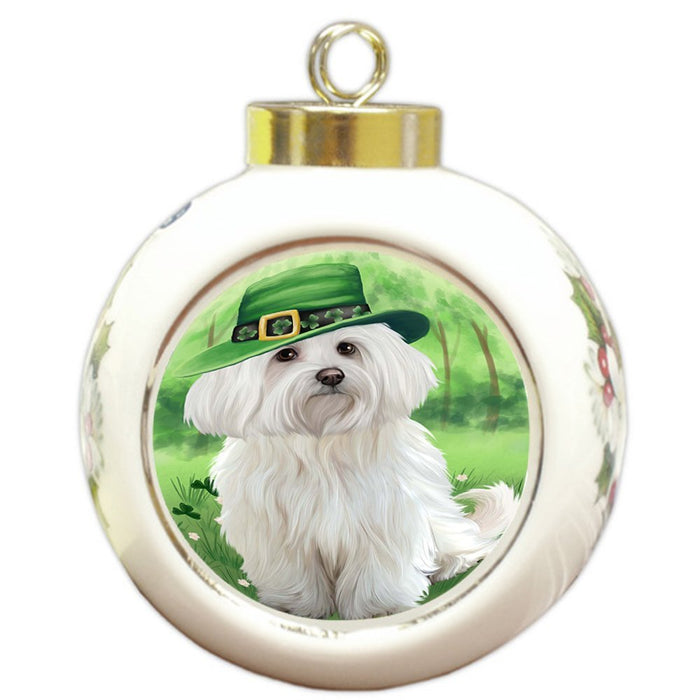 St. Patricks Day Irish Portrait Maltese Dog Round Ball Christmas Ornament RBPOR48833