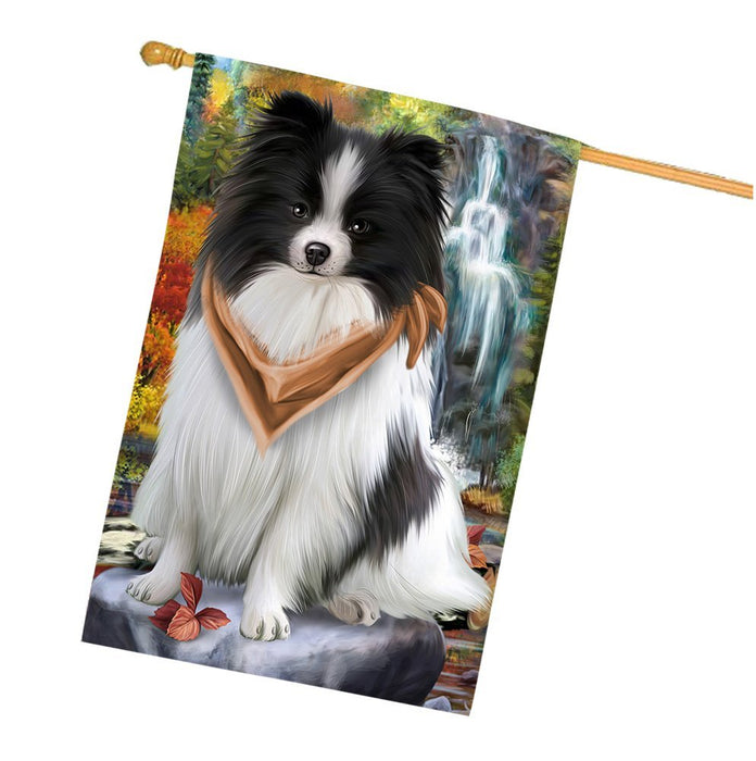 Scenic Waterfall Pomeranian Dog House Flag FLGA49436