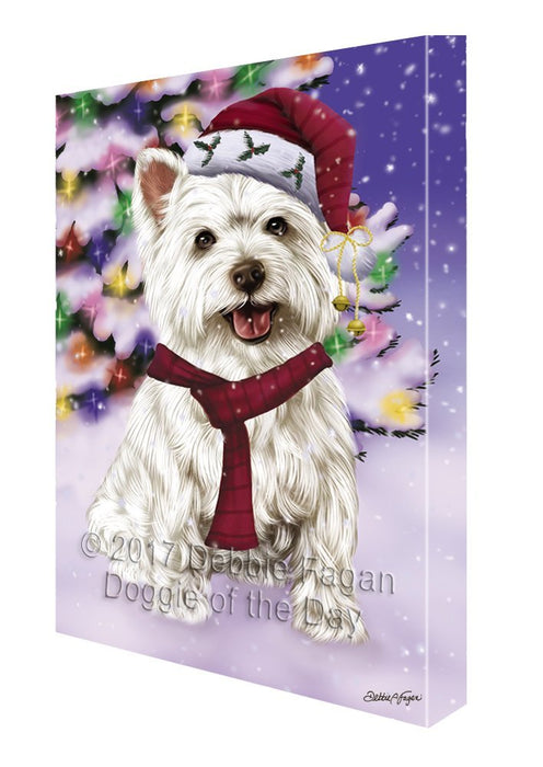 Winterland Wonderland West Highland Terriers Adult Dog In Christmas Holiday Scenic Background Painting Printed on Canvas Wall Art