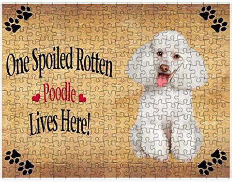 Spoiled Rotten White Poodle Dog Puzzle with Photo Tin