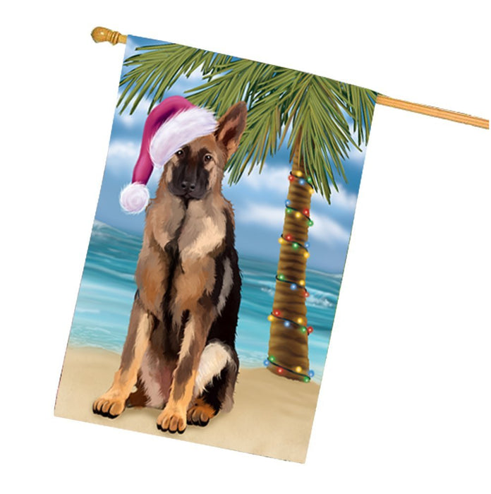 Summertime Christmas Happy Holidays German Shepherd Dog on Beach House Flag HFLG334