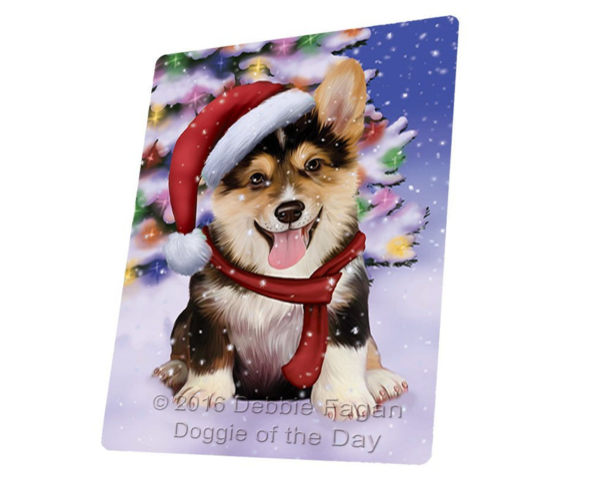 Winterland Wonderland Corgis Puppy Dog In Christmas Holiday Scenic Background Large Refrigerator / Dishwasher Magnet