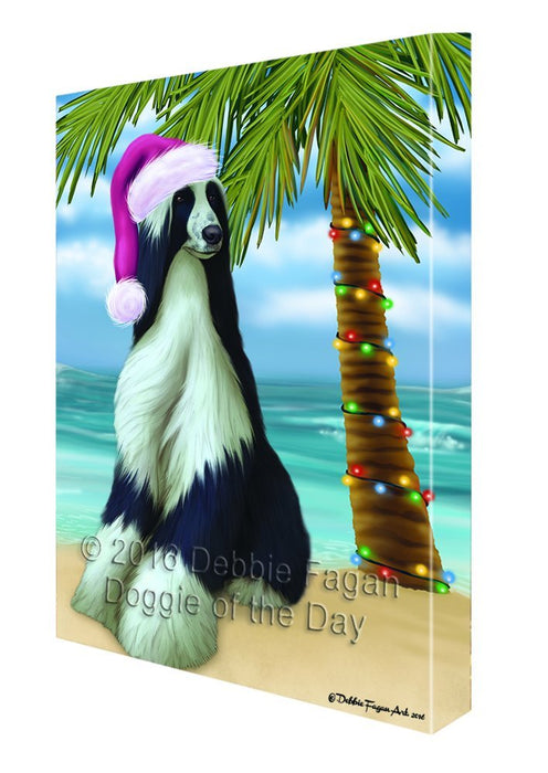 Summertime Happy Holidays Christmas Afghan Hound Dog on Tropical Island Beach Canvas Wall Art
