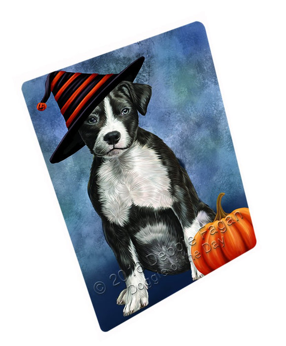 Happy Halloween American Staffordshire Terrier Dog Wearing Witch Hat With Pumpkin Magnet Mini (3.5" x 2")