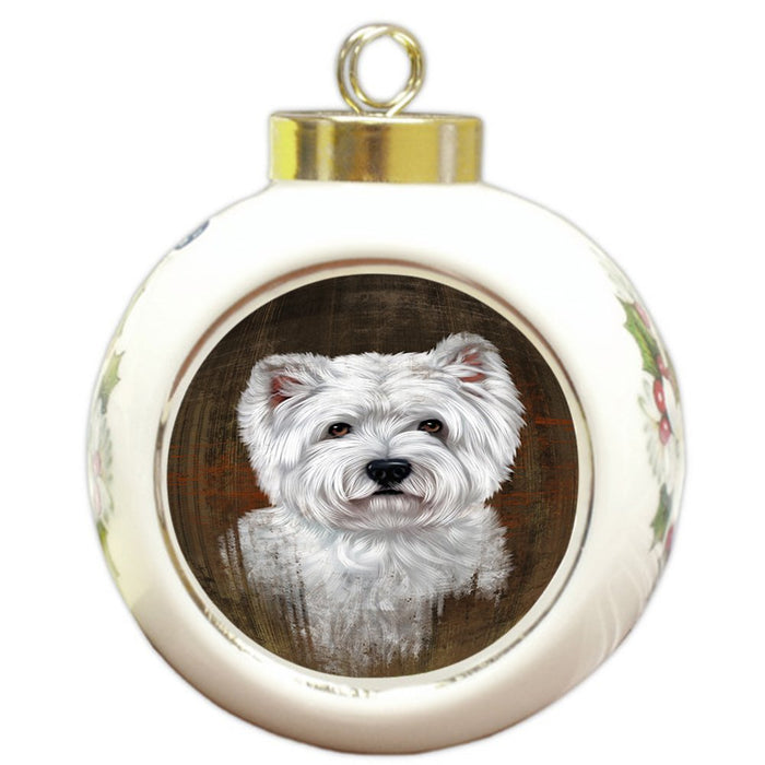 Rustic West Highland White Terrier Dog Round Ball Christmas Ornament RBPOR48273