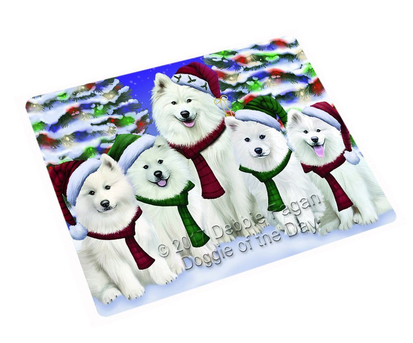 Samoyed Dog Christmas Family Portrait in Holiday Scenic Background Large Refrigerator / Dishwasher Magnet D009