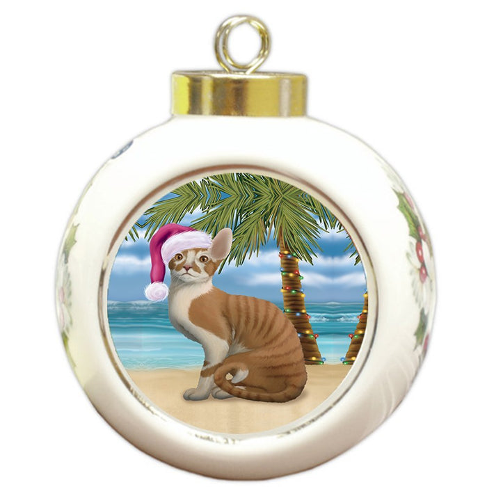Summertime Cornish Rex Cat on Beach Christmas Round Ball Ornament POR1112
