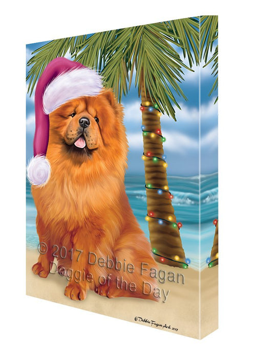 Summertime Happy Holidays Christmas Chow Chow Dog on Tropical Island Beach Canvas Wall Art