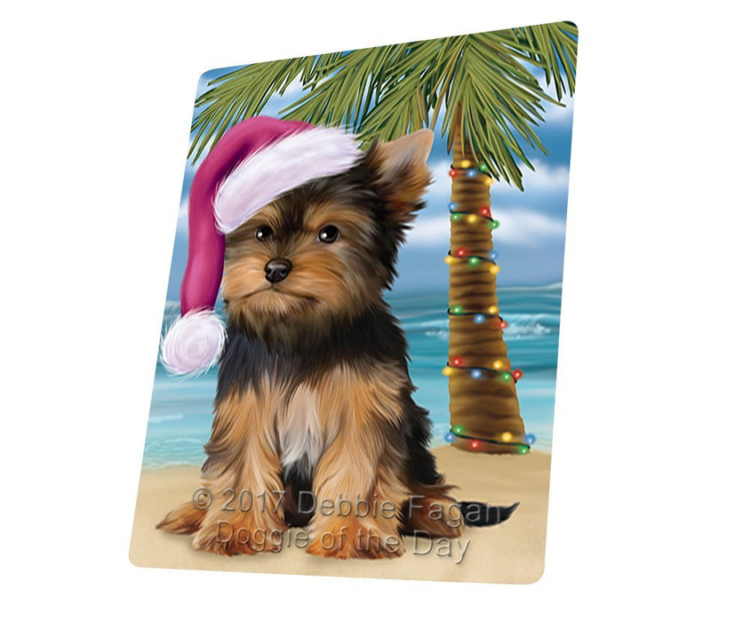 Summertime Happy Holidays Christmas Yorkshire Terriers Dog on Tropical Island Beach Large Refrigerator / Dishwasher Magnet D216