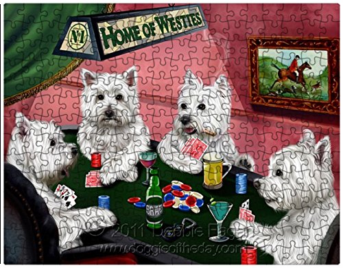 West Highland White Terriers Puzzle 300 Pc. with Photo Tin Four Dogs Playing Poker