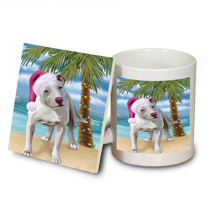 Summertime Pit Bull Dog on Beach Christmas Mug and Coaster Set MUC0667