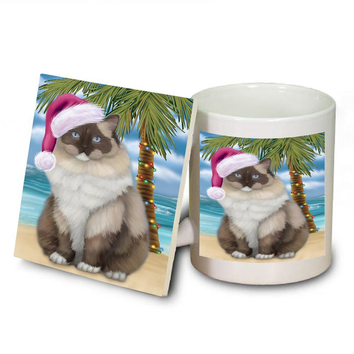 Summertime Ragdoll Cat on Beach Christmas Mug and Coaster Set MUC0710