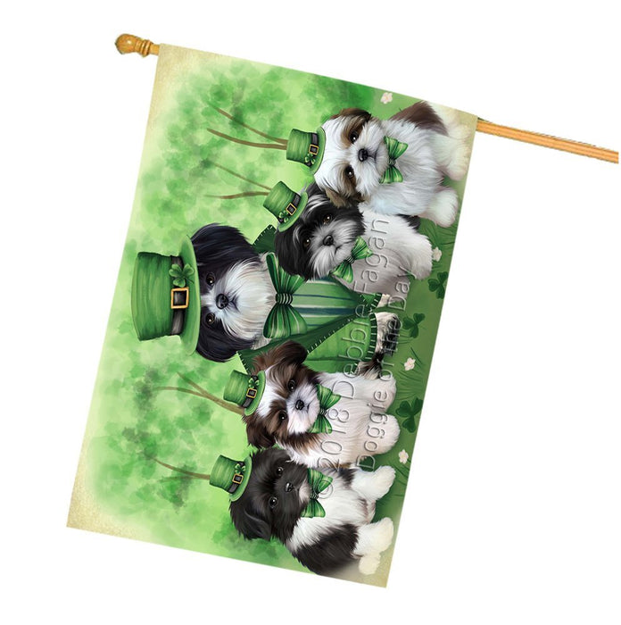 St. Patricks Day Irish Family Portrait Shih Tzus Dog House Flag FLG49244