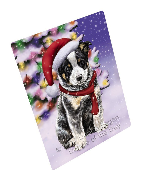 Winterland Wonderland Australian Cattle Dog In Christmas Holiday Scenic Background Tempered Cutting Board