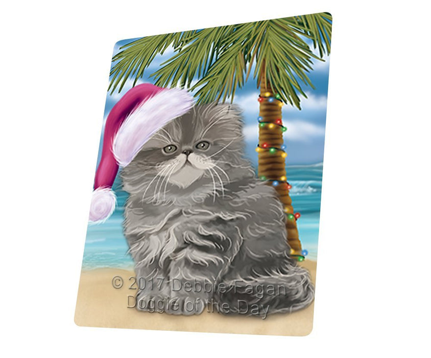 Summertime Happy Holidays Christmas Persian Cat on Tropical Island Beach Large Refrigerator / Dishwasher Magnet D182