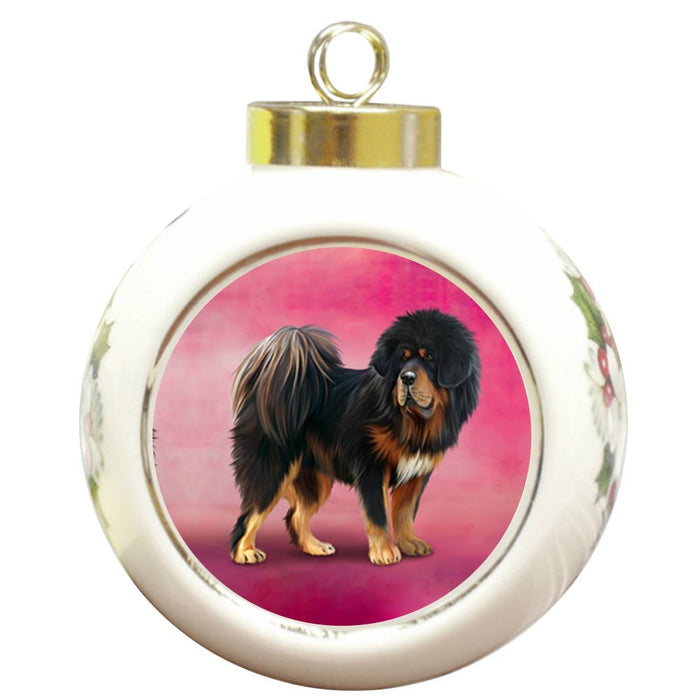 Tibetan Mastiffs Dog Round Ceramic Christmas Ornament