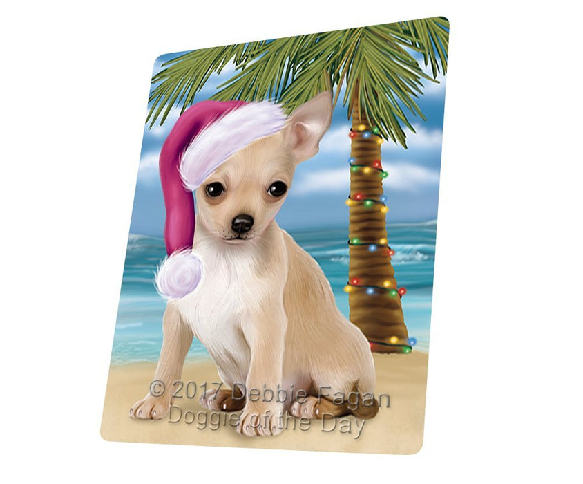 Summertime Happy Holidays Christmas Chihuahua Dog on Tropical Island Beach Tempered Cutting Board