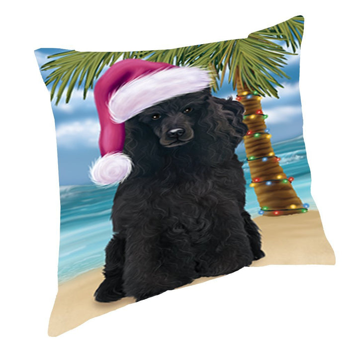 Summertime Christmas Happy Holidays Poodle Dog on Beach Throw Pillow PIL1576