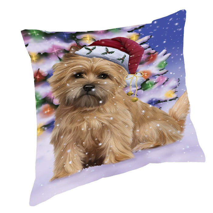 Winterland Wonderland Cairn Terrier Dog In Christmas Holiday Scenic Background Throw Pillow
