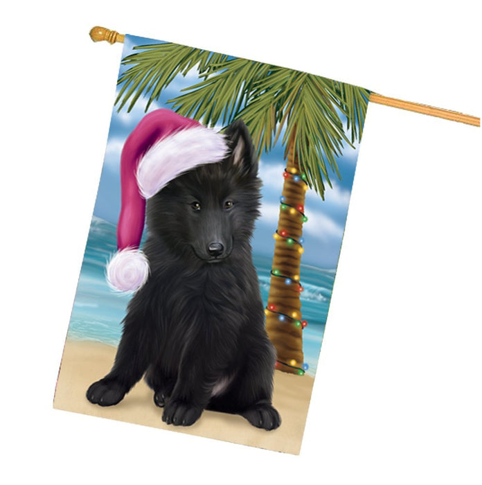 Summertime Happy Holidays Christmas Belgian Shepherds Dog on Tropical Island Beach House Flag