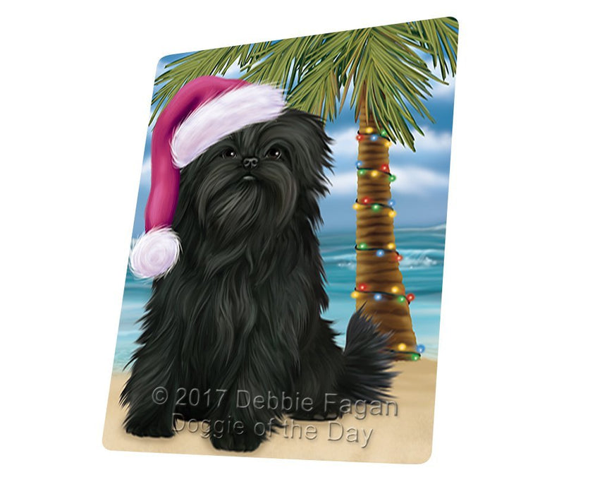 Summertime Happy Holidays Christmas Affenpinscher Dog on Tropical Island Beach Tempered Cutting Board
