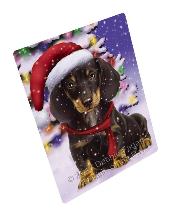Winterland Wonderland Dachshunds Puppy Dog In Christmas Holiday Scenic Background Tempered Cutting Board