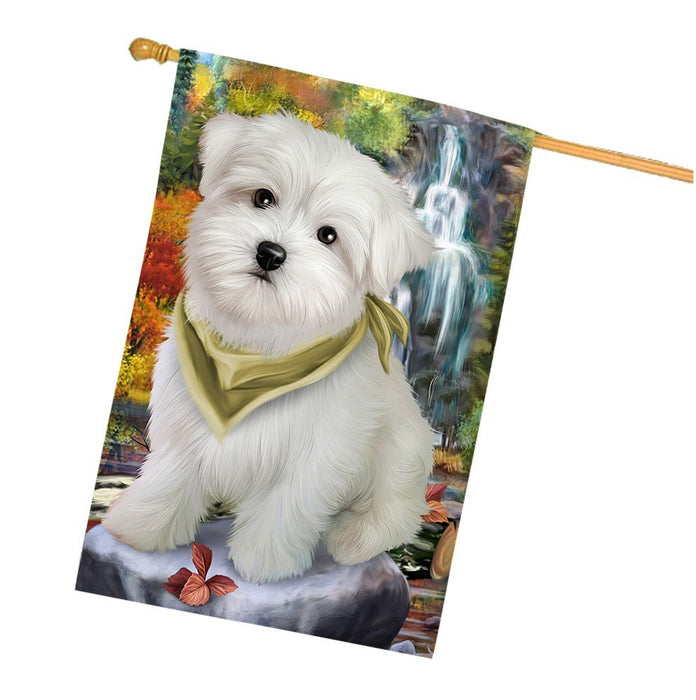 Scenic Waterfall Maltese Dog House Flag FLGA49420