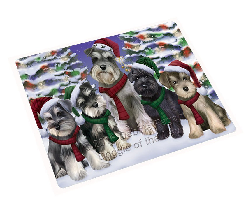 Schnauzers Dog Christmas Family Portrait in Holiday Scenic Background Tempered Cutting Board