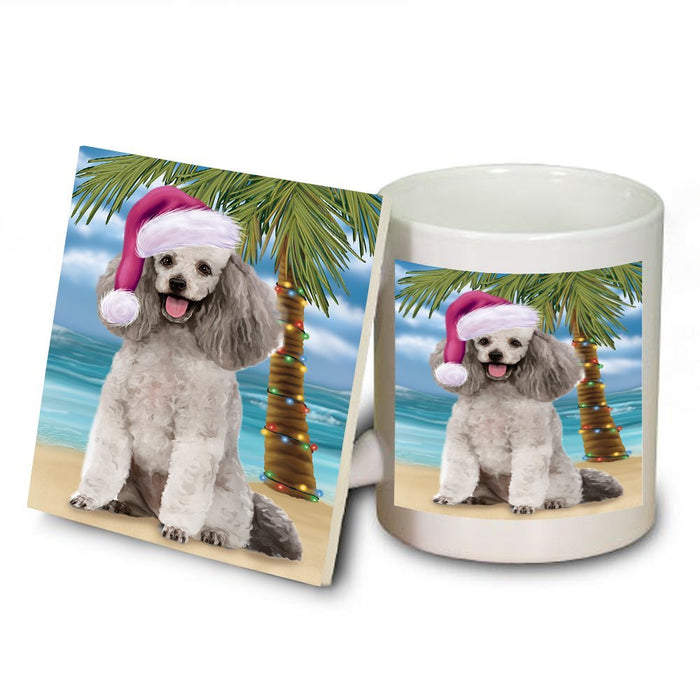 Summertime Poodle Grey Dog on Beach Christmas Mug and Coaster Set MUC0694