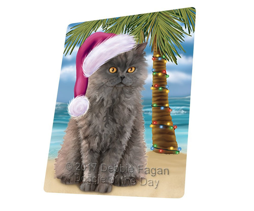 Summertime Happy Holidays Christmas Selkirk Rex Cat on Tropical Island Beach Tempered Cutting Board D137