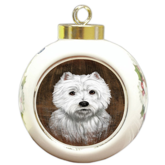 Rustic West Highland White Terrier Dog Round Ball Christmas Ornament RBPOR48268