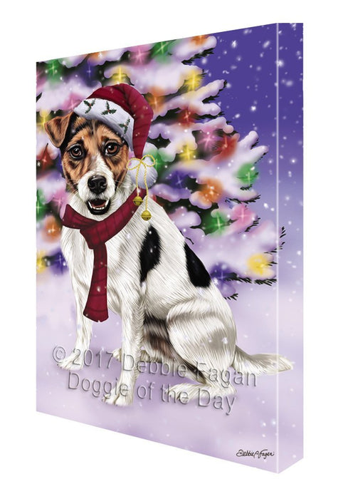 Winterland Wonderland Jack Russell Adult Dog In Christmas Holiday Scenic Background Painting Printed on Canvas Wall Art