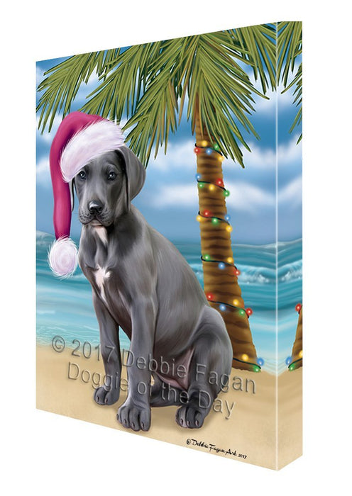 Summertime Happy Holidays Christmas Great Dane Dog on Tropical Island Beach Canvas Wall Art
