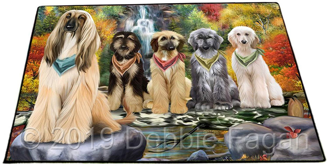 Scenic Waterfall Afghan Hounds Dog Floormat FLMS50028