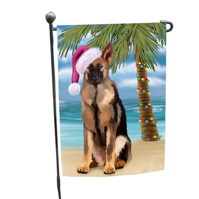 Summertime Christmas Happy Holidays German Shepherd Dog on Beach Garden Flag FLG323
