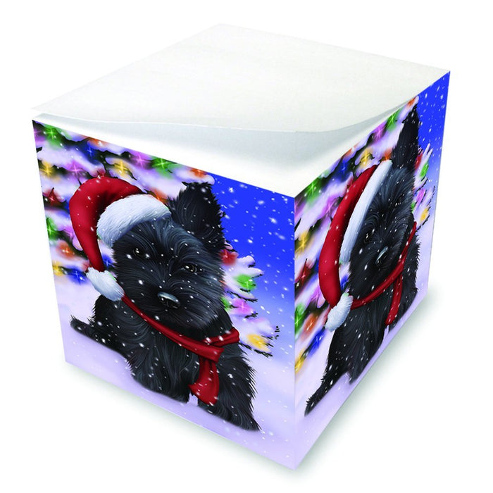 Winterland Wonderland Scottish Terrier Dog In Christmas Holiday Scenic Background Note Cube D626