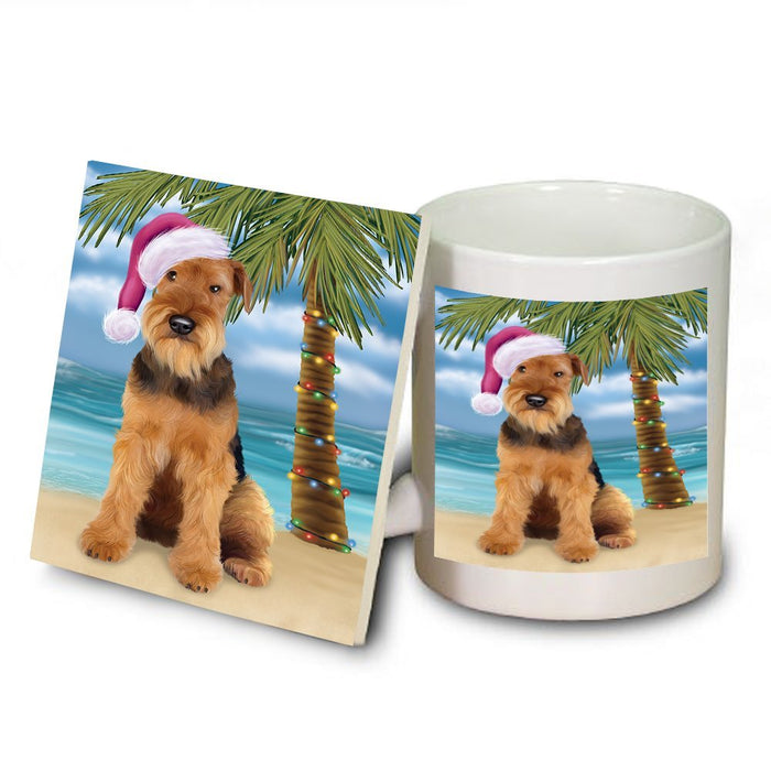 Summertime Airedale Dog on Beach Christmas Mug and Coaster Set MUC0530
