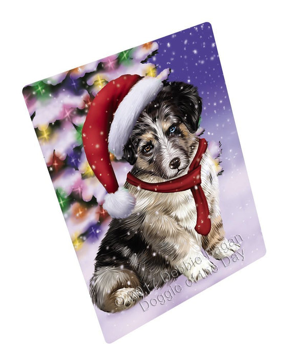 Winterland Wonderland Australian Shepherd Dog In Christmas Holiday Scenic Background Tempered Cutting Board