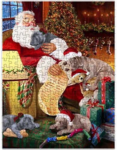 Weimaraner Dog and Puppies Sleeping with Santa Puzzle with Photo Tin