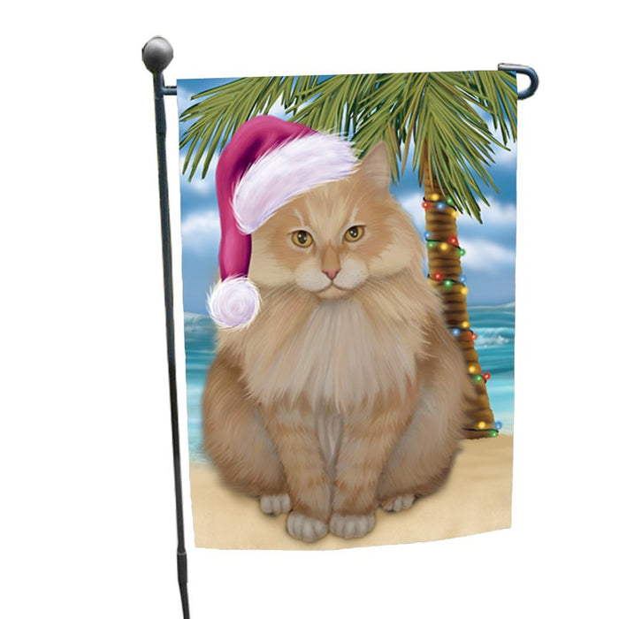 Summertime Christmas Happy Holidays Siberian Cat on Beach Garden Flag FLG336