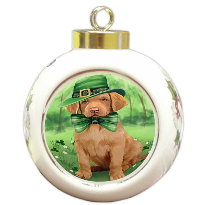 St. Patricks Day Irish Portrait Chesapeake Bay Retriever Dog Round Ball Christmas Ornament RBPOR48773