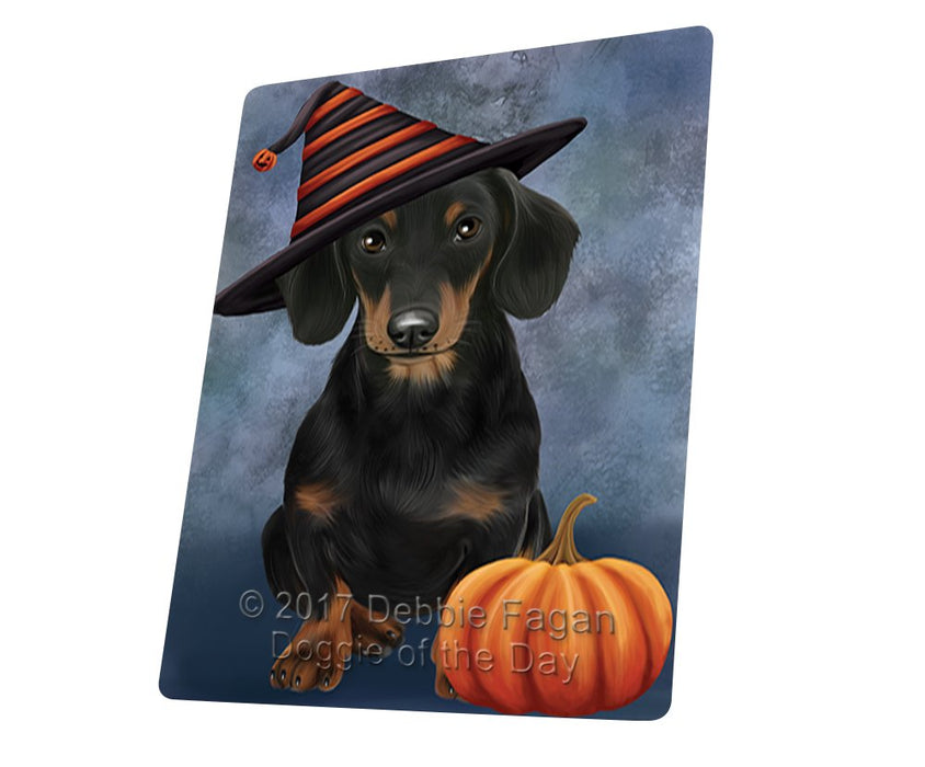 Happy Halloween Dachshund Wearing Witch Hat With Pumpkin Magnet Mini (3.5" x 2")