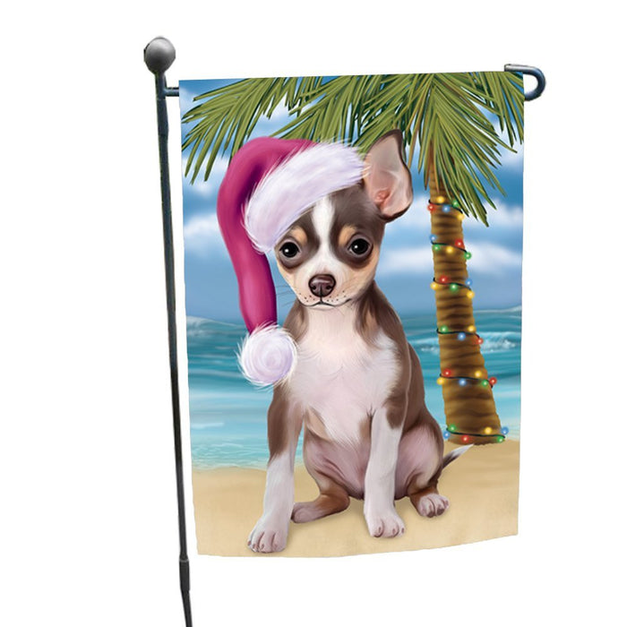 Summertime Happy Holidays Christmas Chihuahua Dog on Tropical Island Beach Garden Flag