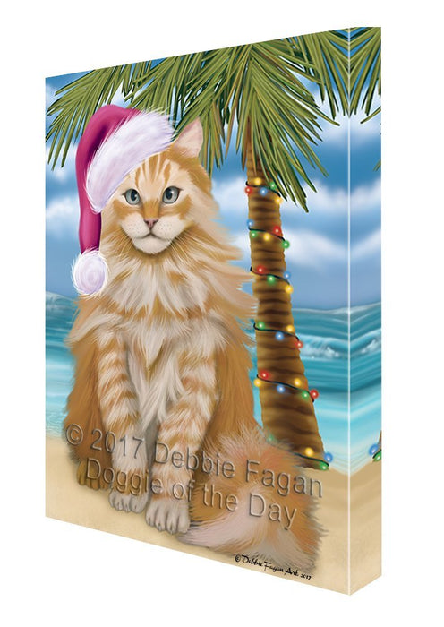 Summertime Happy Holidays Christmas Siberian Cat on Tropical Island Beach Canvas Wall Art D123