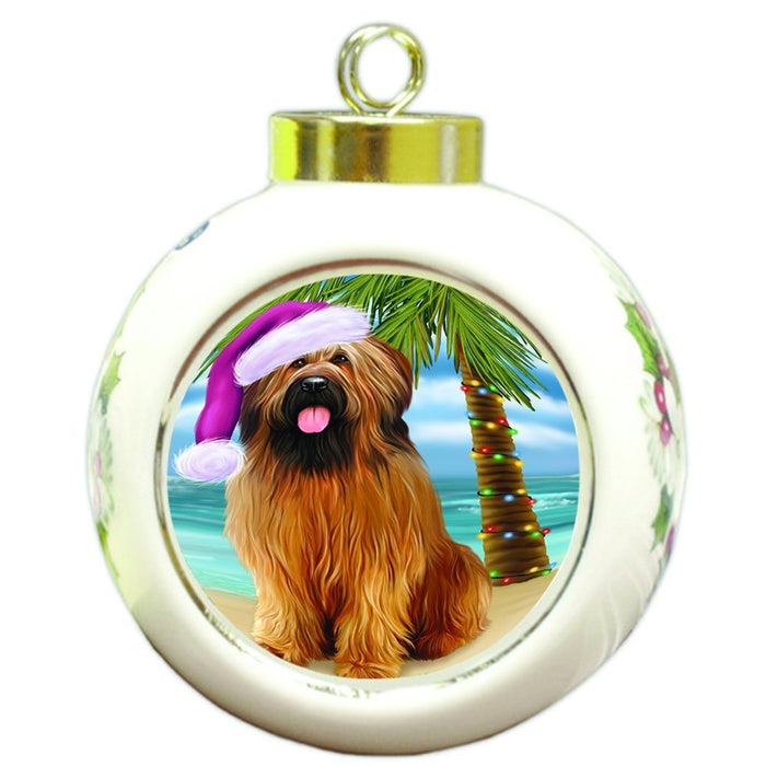 Summertime Happy Holidays Christmas Briards Dog on Tropical Island Beach Round Ball Ornament D510