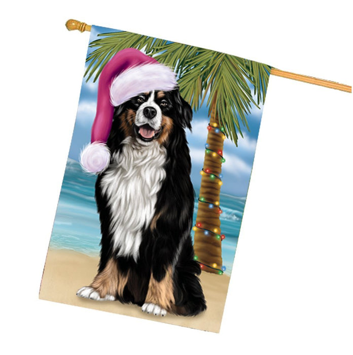 Summertime Happy Holidays Christmas Bernese Dog on Tropical Island Beach House Flag