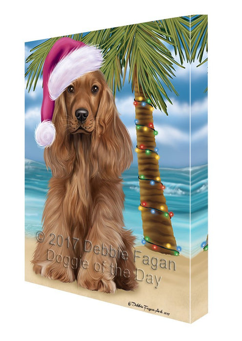 Summertime Happy Holidays Christmas Cocker Spaniel Dog on Tropical Island Beach Canvas Wall Art D101