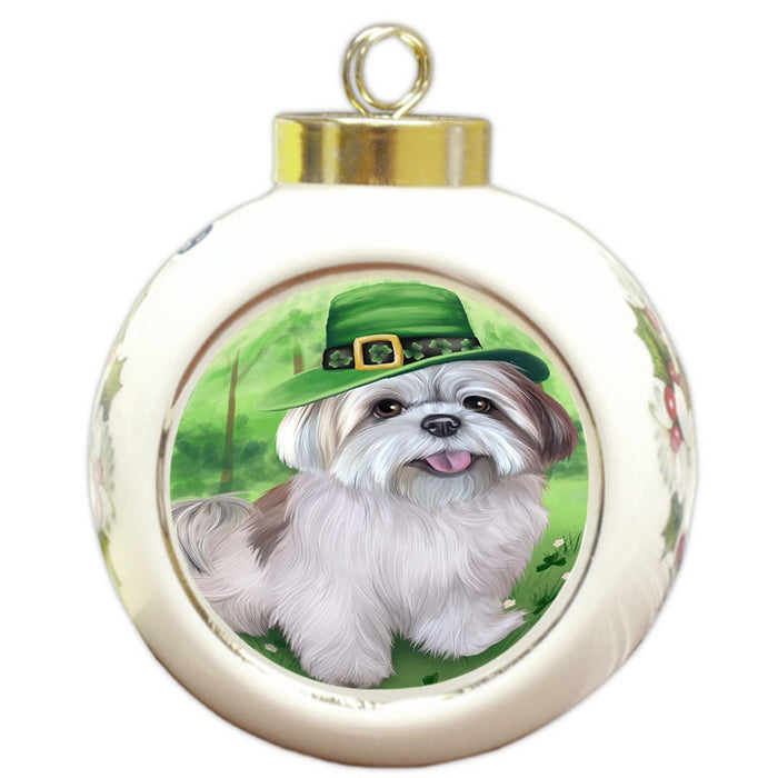 St. Patricks Day Irish Portrait Lhasa Apso Dog Round Ball Christmas Ornament RBPOR48828